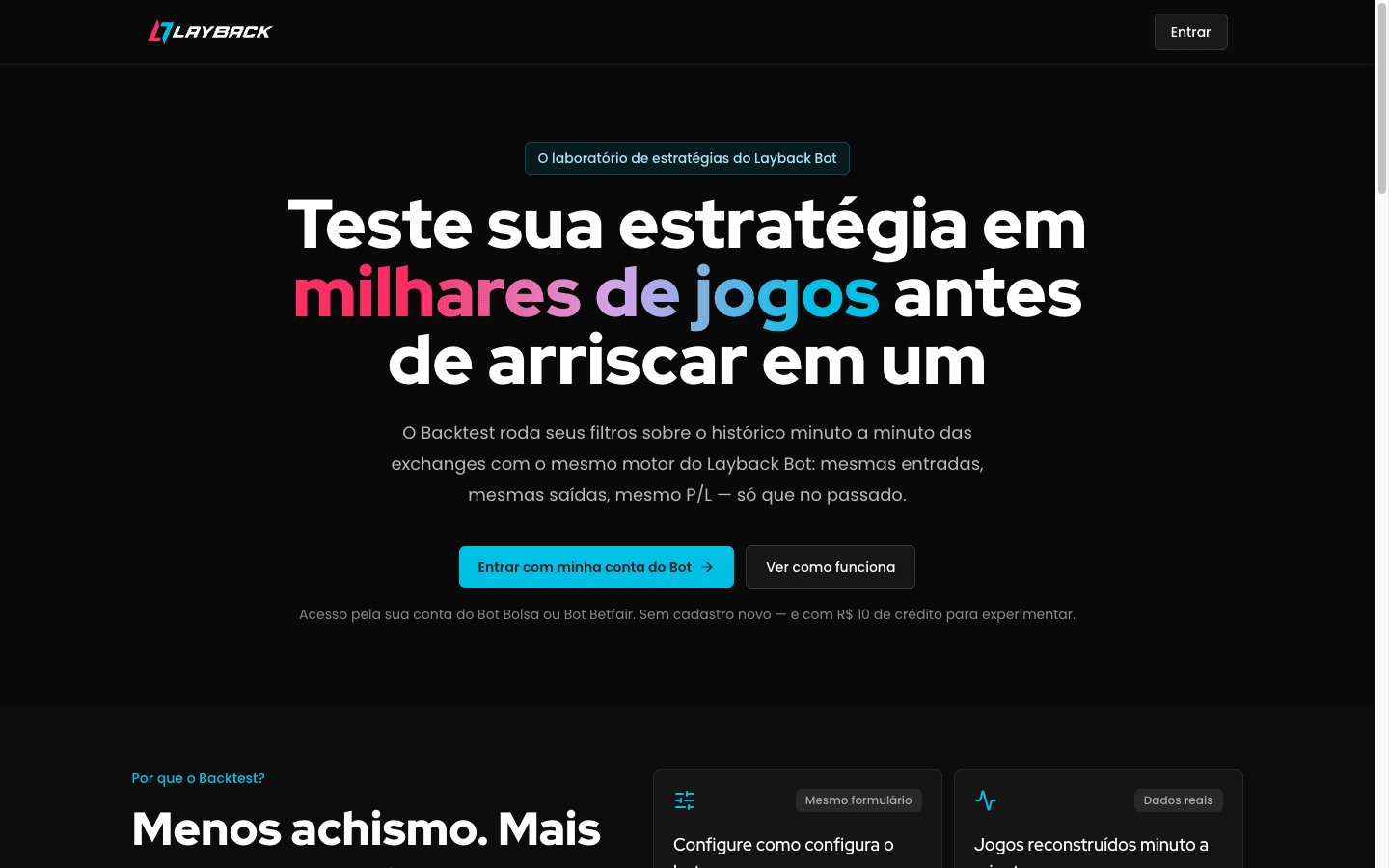 Layback Backtest landing page